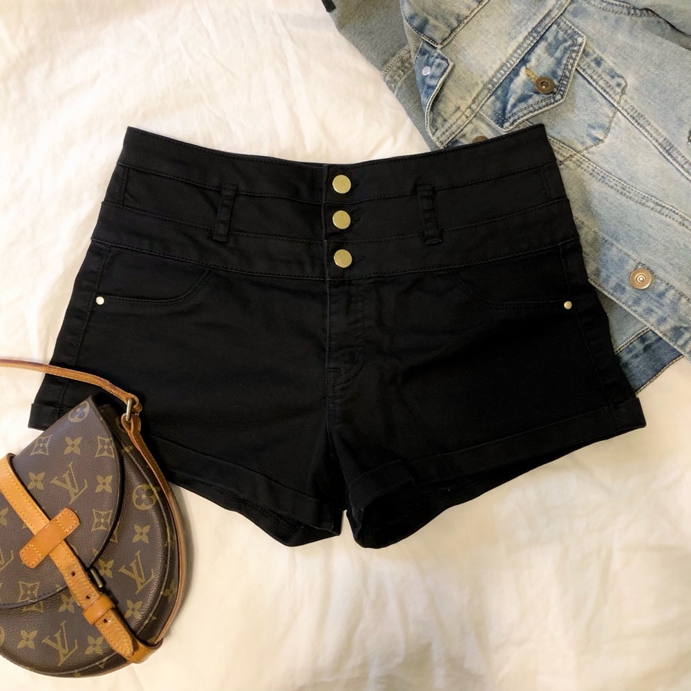 Refuge High Rise Shorts High Waisted Stretch Black